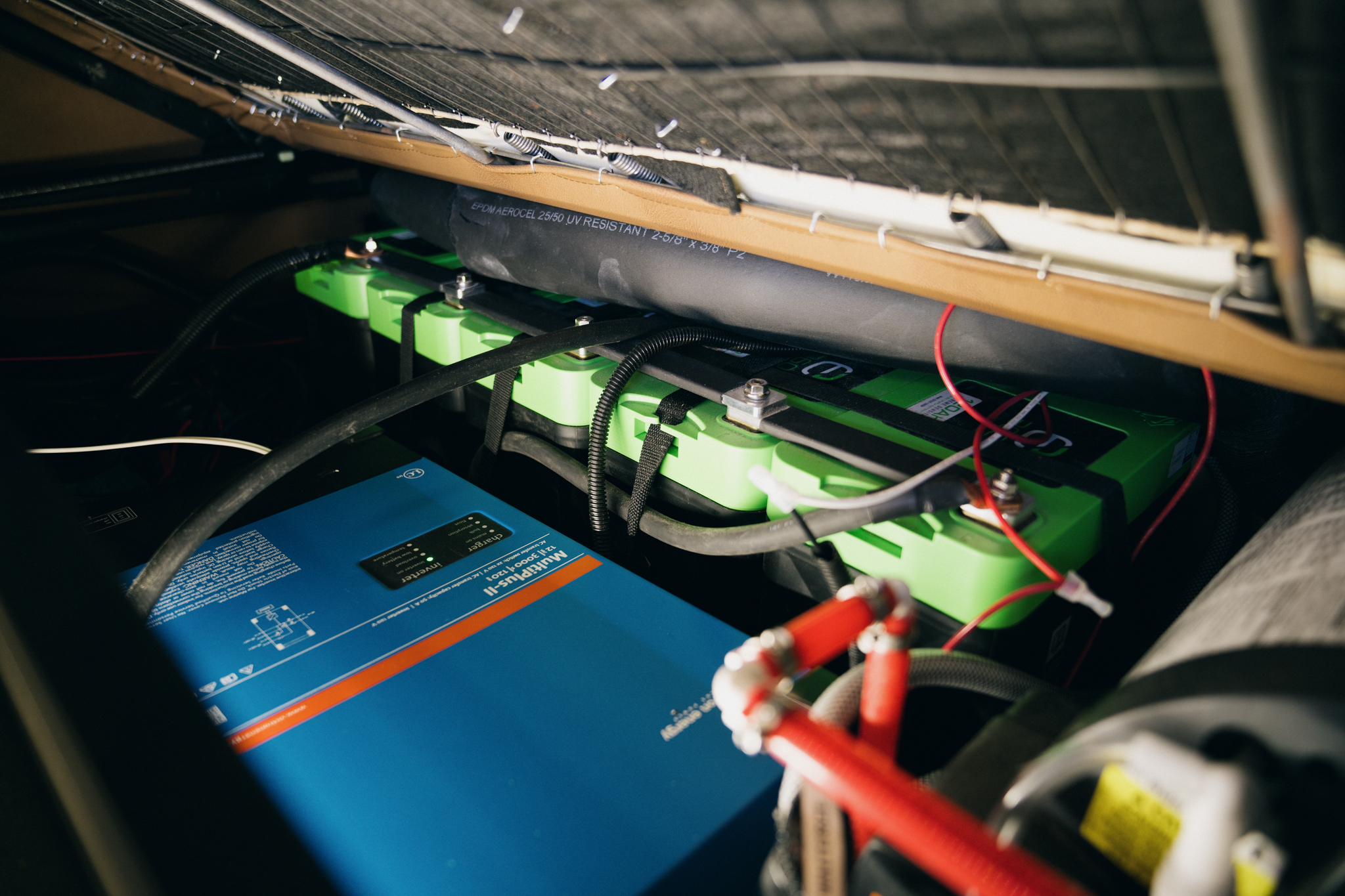 Expion360 multi-battery RV installation with Multiplus II inverter — technical product in real application context.